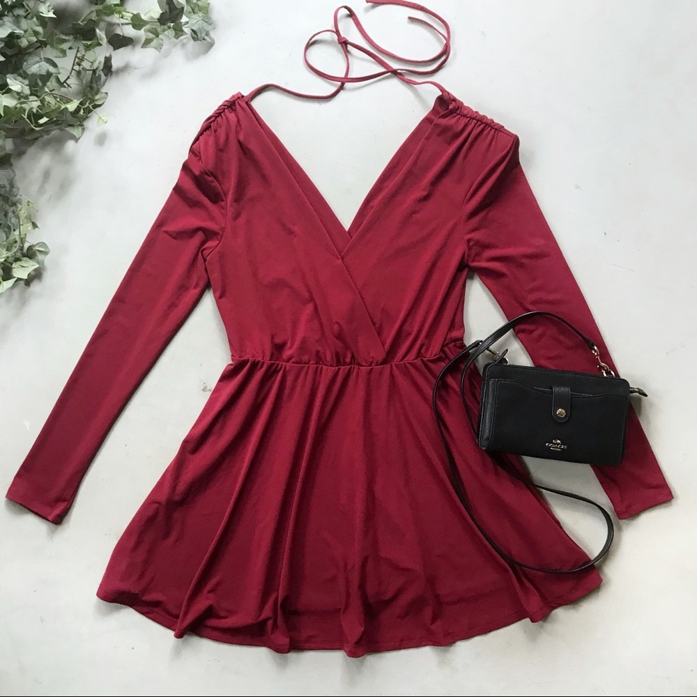 🎀 BCBG Deep Red Plunge Neck Dress
